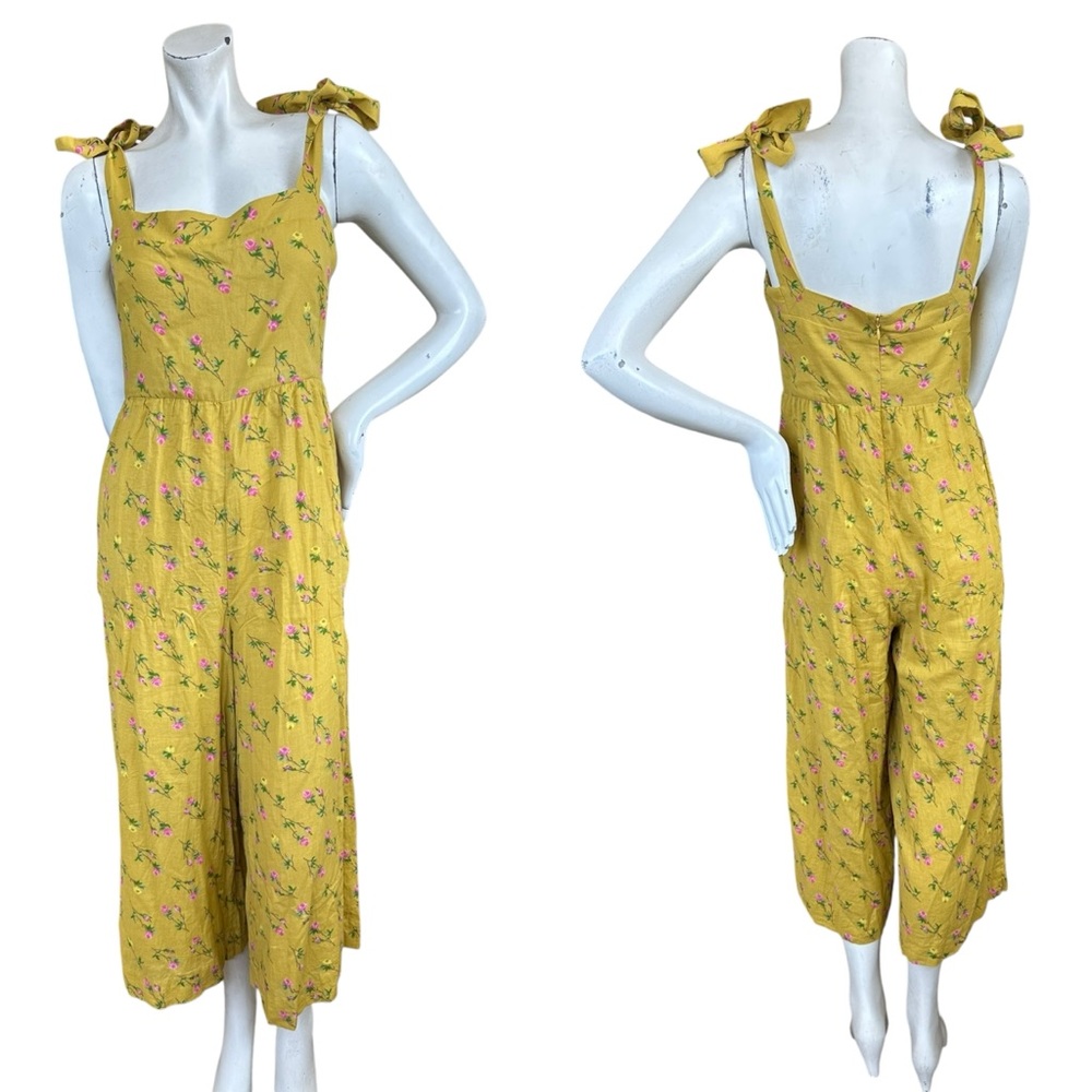 Revolve LPA Anja Yellow Coquette Rosette Jumpsuit in Little Roses Size Medium